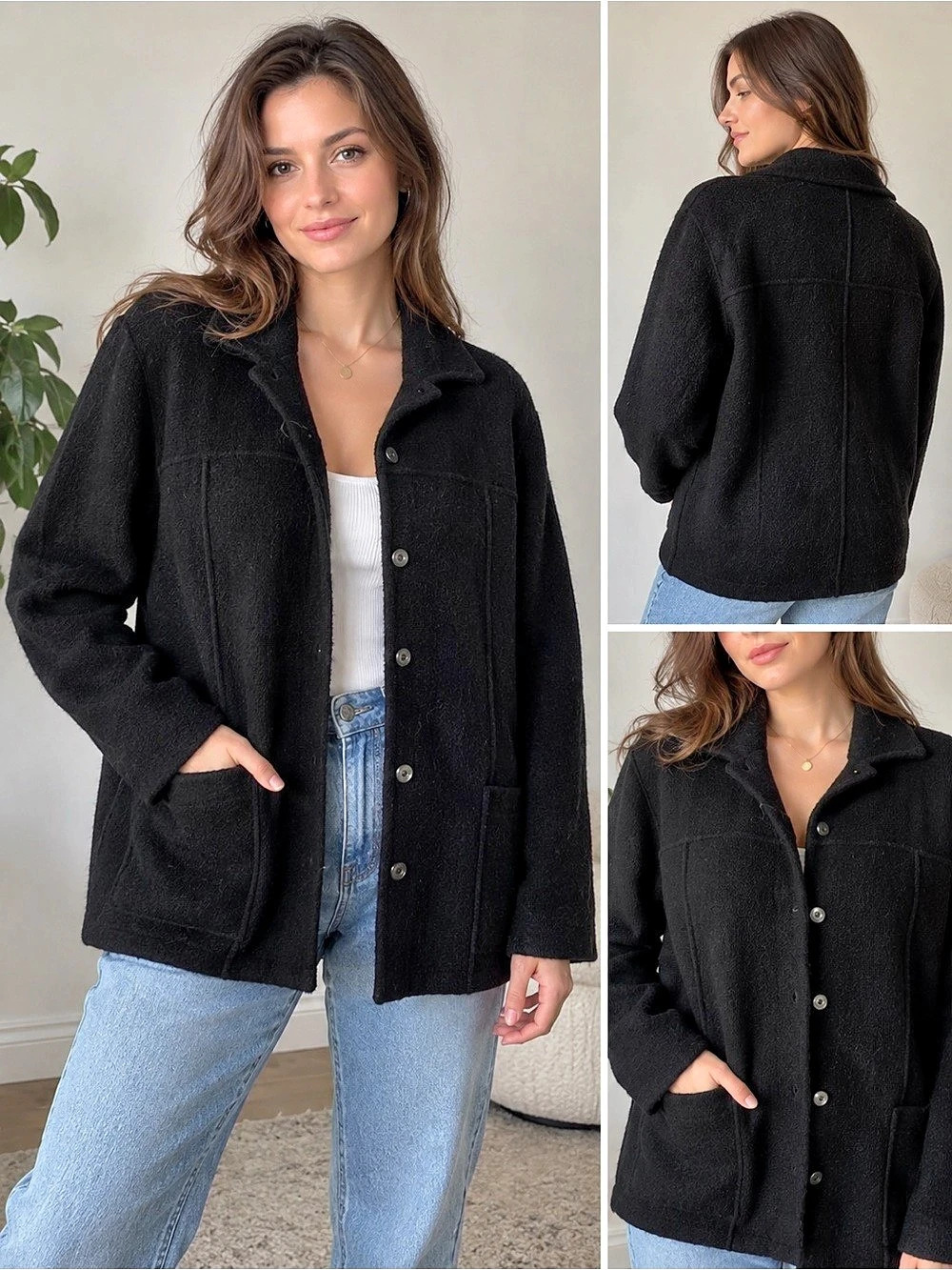 Karen Scott Wool Pea Coat Black Size XL Like New